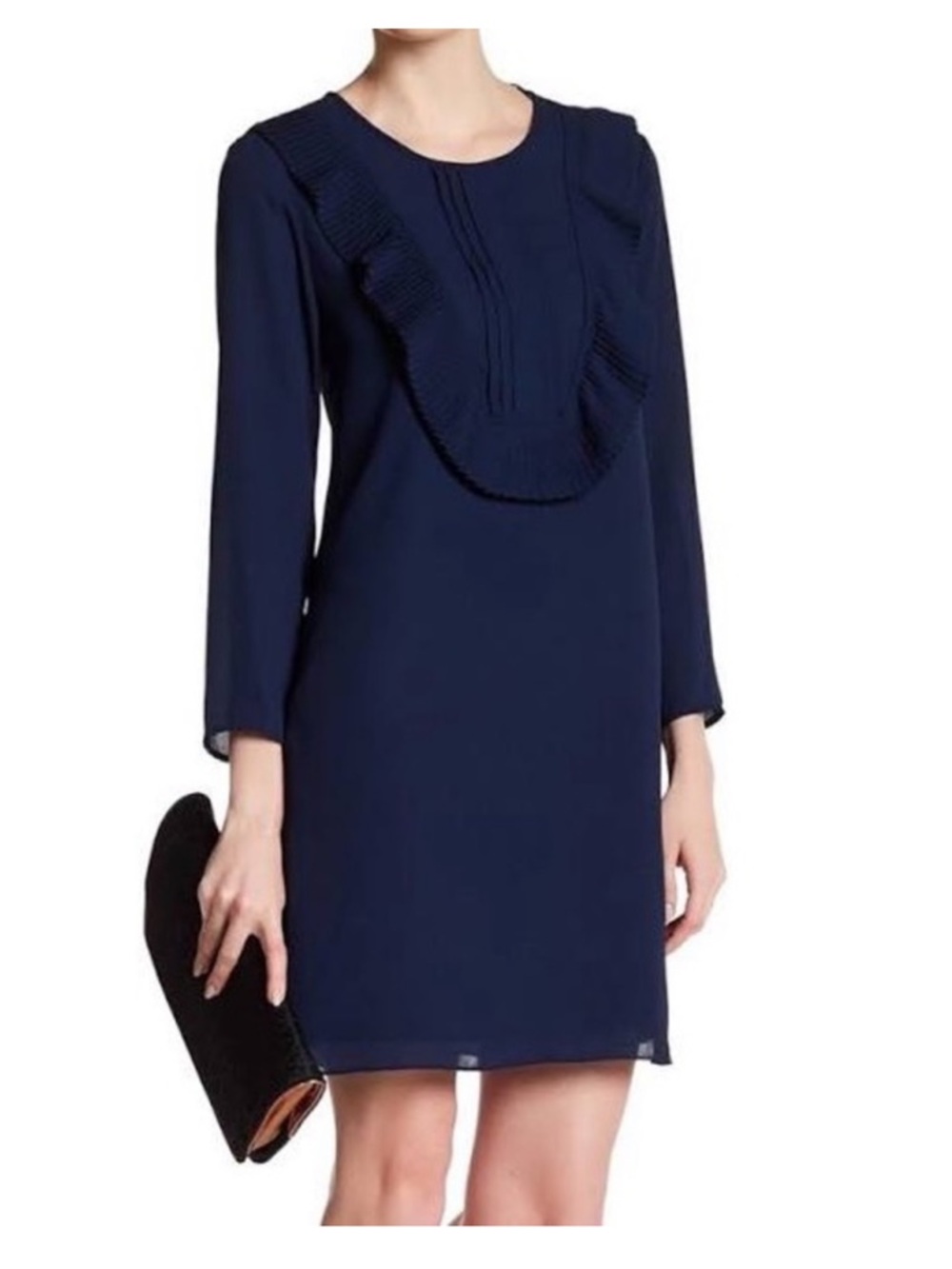 CeCe Navy Long-Sleeve Ruffle Bib Shift Dress NWT Size 10